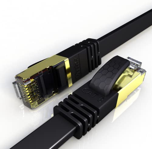 Veetop LAN Kabel Cat 8 Kabel Netzwerkkabel Ethernet Kabel Flach und Dünn Mit 40 Gbps High Speed Übertragungsrate und vergoldetem RJ45. Internetkabel 0,5m (50cm) Schwarz von Veetop