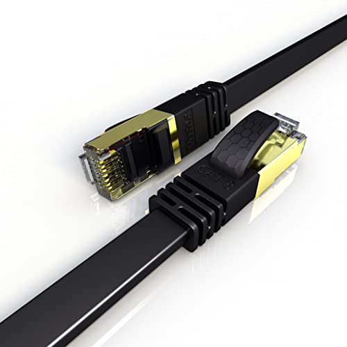 Veetop LAN Kabel Netzwerkkabel Cat 8 Flaches Internetkabel für 40 Gigabit Ethernet mit vergoldetem RJ45. 1m Schwarz von Veetop