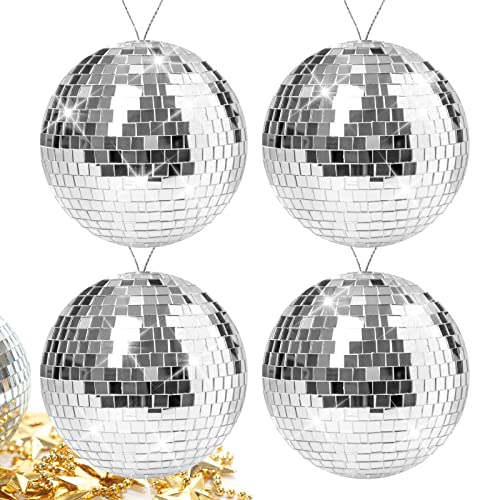 10cm Spiegelkugel Discokugel, 4 Stück Silber Spiegelkugel Disco Kugel Disco Ball Mirrorball Hängekuge für Party Geburtstag Hochzeit Dekoration Lichteffekt von Vegena