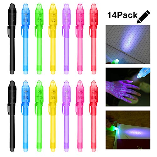 14 Stück Geheimstifte, Geheim Stift mit UV-Licht Unsichtbar Schreiben Und Lesbar durch Licht Geschenk für Jungen Mädchen von Vegena