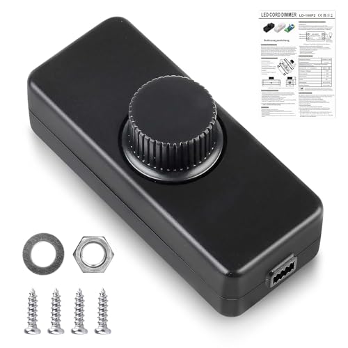 Dimmschalter Für LED Lampen, 220-240VAC/50HZ LED Schnurdimmer, LED Dimmschalter Drehbarer, 3-100 Watt Schnurdimmer Dimmschalter, LED Dimmer Schnurdimmer Für Dimmbare LED Und Halogen Lampe (Schwarzer) Dimmschalter Für LED Lampen, 220-240VAC/50HZ LED Schnurdimmer, LED Dimmschalter Drehbarer, 3-100 Watt Schnurdimmer Dimmschalter, LED Dimmer Schnurdimmer Für Dimmbare LED Und Halogen Lampe (Schwarzer) von Vegena