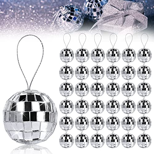 Spiegelkugel Discokugel, Vegena 36 Stück Silber Spiegelkugel 3cm Disco Kugel Disco Ball Mirrorball Hängekuge für Party Geburtstag Hochzeit Dekoration Lichteffekt von Vegena