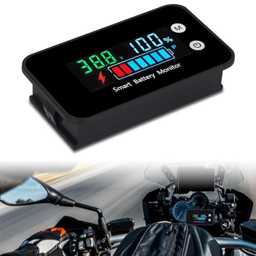 Vegena Batteriewächter, IPX7 Wasserdicht Batterie Monitor Mit Alarm, Batterieanzeige, Autobatterie Tester Batterie Monitor 7-100V LCD Digital Spannung Meter Für Wohnmobil Golfwagen Boot Motorrad Auto von Vegena