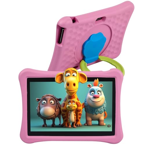 Veidoo Kinder Tablet, 10-Zoll Android Tablet PC mit 8（4+4） GB Ram 64GB ROM, 1280 * 800 IPS, 5000mAh batery, Premium Elternkontrolle vorinstallierte pädagogische APP, mit Eva Schockproof Fall, Rosa von Veidoo