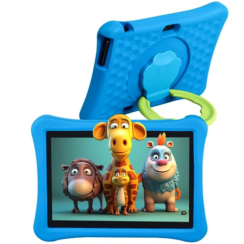 Veidoo Kinder Tablet, 10-Zoll Android Tablet PC mit 8（4+4） GB Ram 64GB ROM,1280 * 800 IPS, 5000mAh batery，Premium Elternkontrolle vorinstallierte pädagogische APP，mit Eva Schockproof Fall，Blau von Veidoo