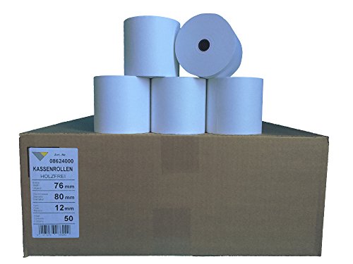 Veit GmbH Kassenrollen 50 Stck. Normalpapier 76mm x 60m x 12mm [ØRolle 80mm] Drucker schonend 60g/m² Premium Weißegrad Made in Germany von Veit GmbH