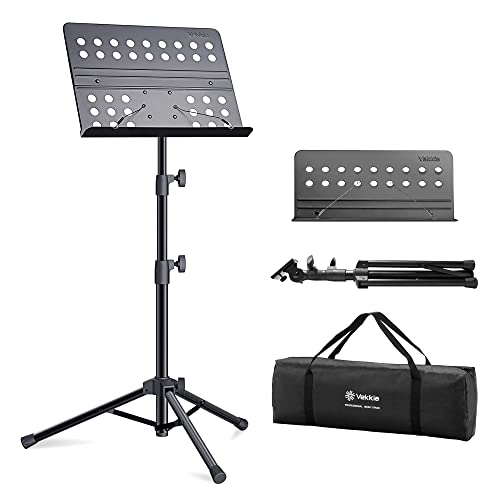 Vekkia Professioneller tragbarer perforierter Notenständer aus Metall – zusammenklappbare, verstellbare Halterung, mit Tragetasche, stabil für Instrumentalaufführungen, Band und Reisen von Vekkia