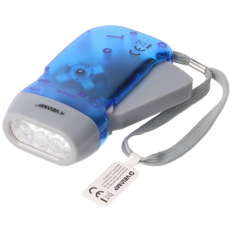 3fach LED Dynamo Taschenlampe wiederaufladbar, Blau und Gelb, mit Anti Black Out Funktion von Velamp