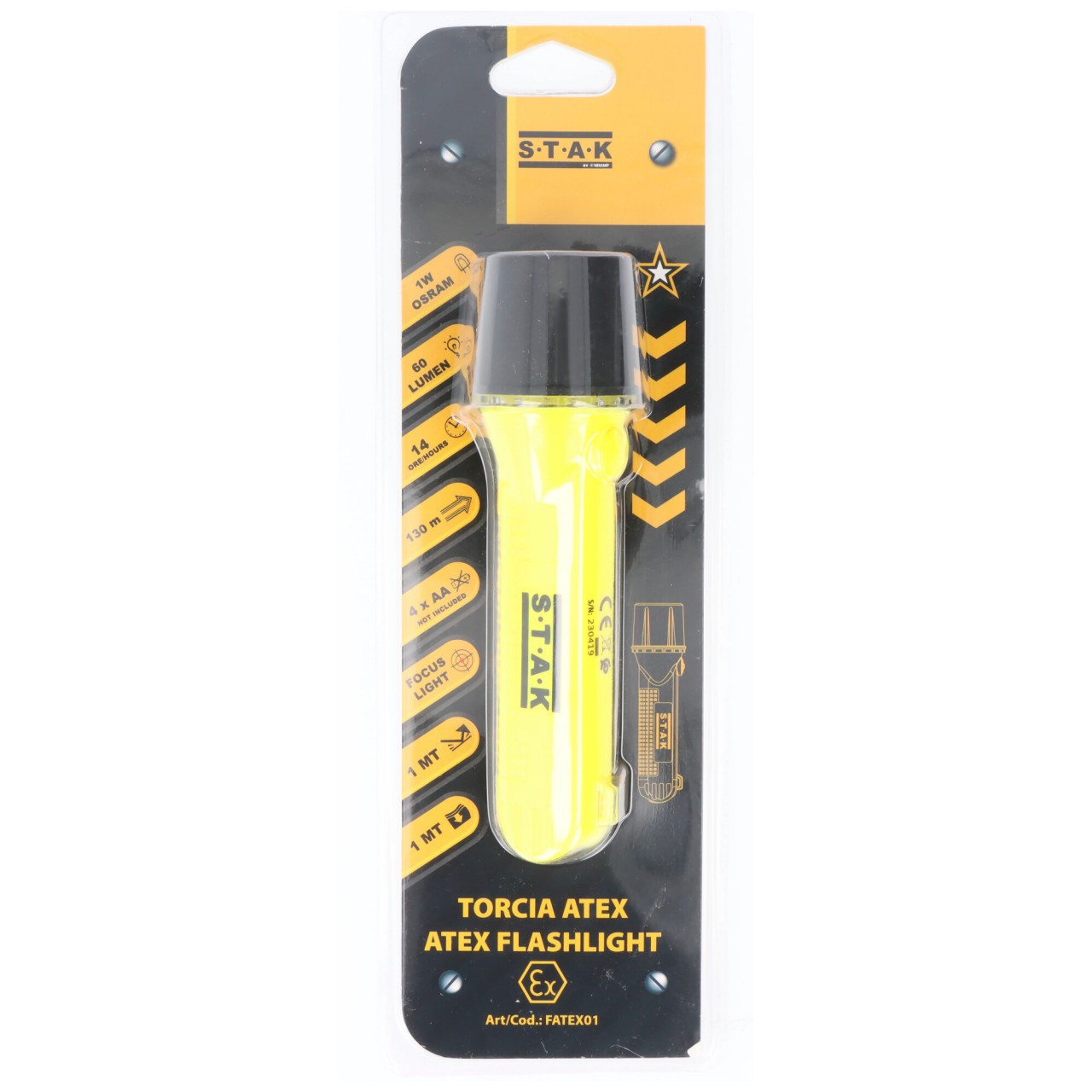 ATEX Taschenlampe mit LED Osram 1W, für 4x AA Mignon Batterie (nicht enthalten) von Velamp