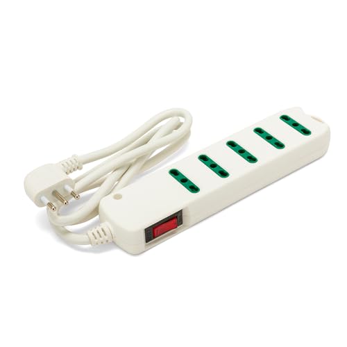 Italien-Mehrfachsteckdose mit 10A-Winkelstecker zu 5X 10/16A-Bypass-Steckdosen. Mit Sicherheitsschalter. Weiß von Velamp