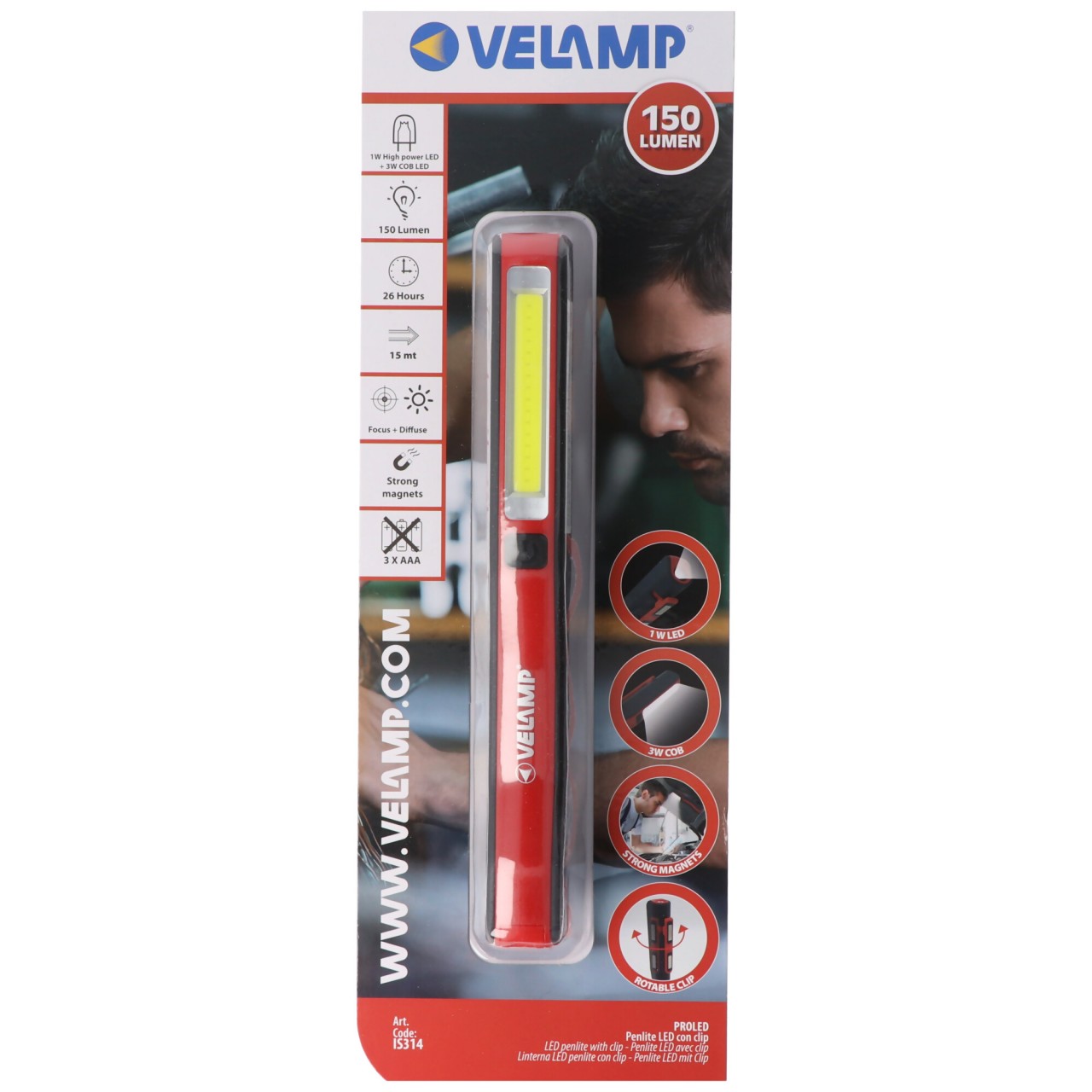 LED-Taschenlampe 1 Watt, COB 3 Watt, batteriebetriebene 2in1 Arbeitsleuchte, mit Magnet und Clip, inklusive Batterien LED-Taschenlampe 1 Watt, COB 3 Watt, batteriebetriebene 2in1 Arbeitsleuchte, mit Magnet und Clip, inklusive Batterien von Velamp