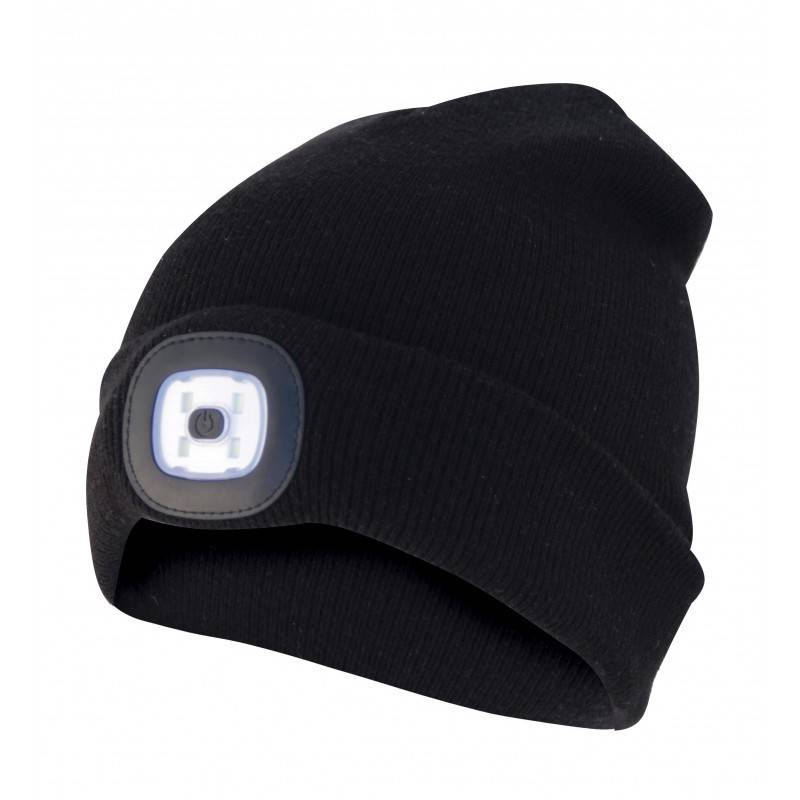 Mütze mit LED-Frontleuchte, Strickmütze mit LED-Licht ideal zum Joggen, Campen, Arbeiten, Spazieren etc., wiederaufladbar per USB und waschbar, schwarz von Velamp