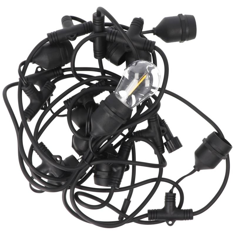 Velamp CASSIOPEA: Solarbetriebene Lichterkette IP44, 10 Meter, 10 transparente Glühbirnen, schwarzes Kabel von Velamp