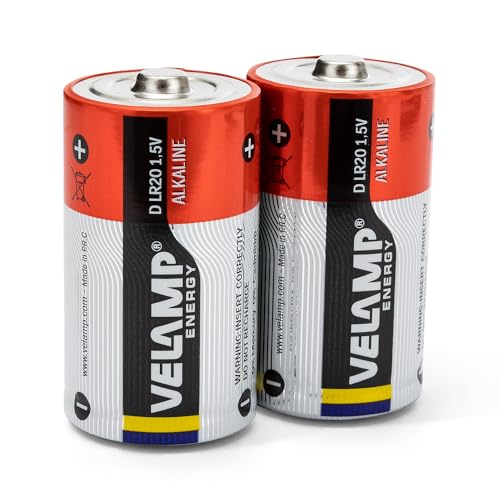 Velamp LR20/2BP 2BP Blister mit 2 Alkalibatterien Taschenlampe LR20 D, 1,5 V, Rot, 1.5 V von Velamp