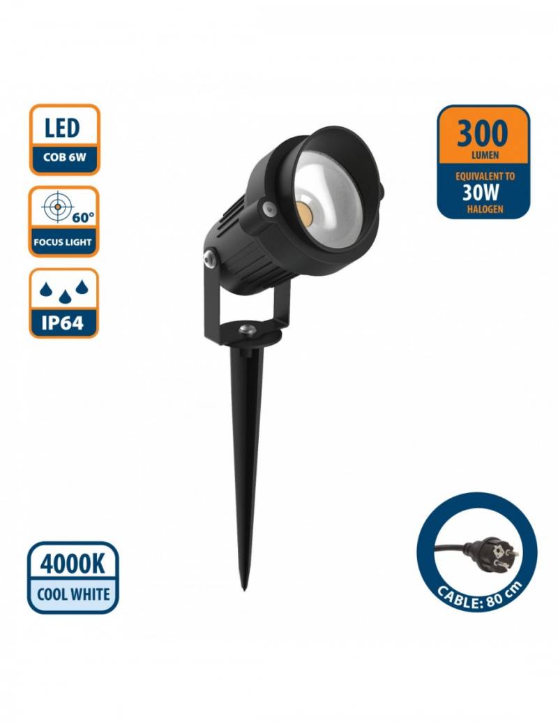 Velamp PRINCE: 6W LED-Strahler für IP64 im Freien mit Kabel und Spieß von Velamp