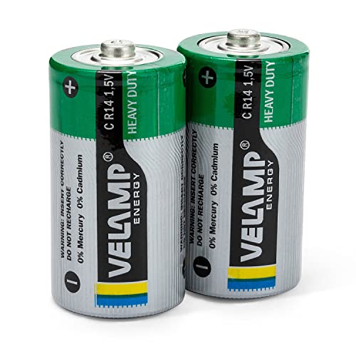 Velamp R14/2BP Set 2 Batterien R14 halbe Taschenlampe Heavy Duty für Taschenlampen, Radiolinen, Fernbedienungen, Grün, 2 Stück von Velamp