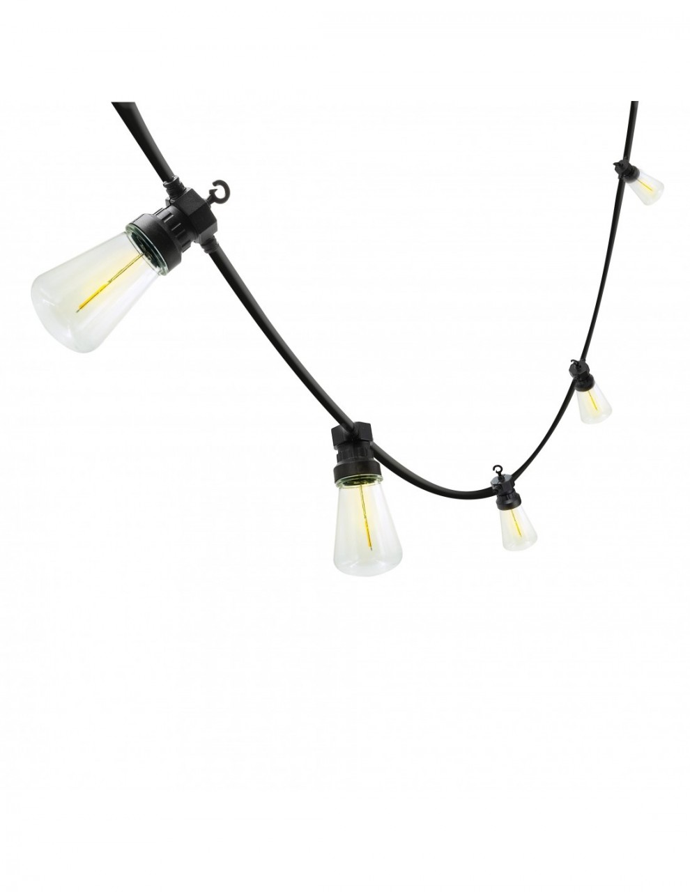 Velamp RETRO: Verlängerbare IP44-Girlande, 15 m, 20 Glühlampen, schwarzes Kabel von Velamp