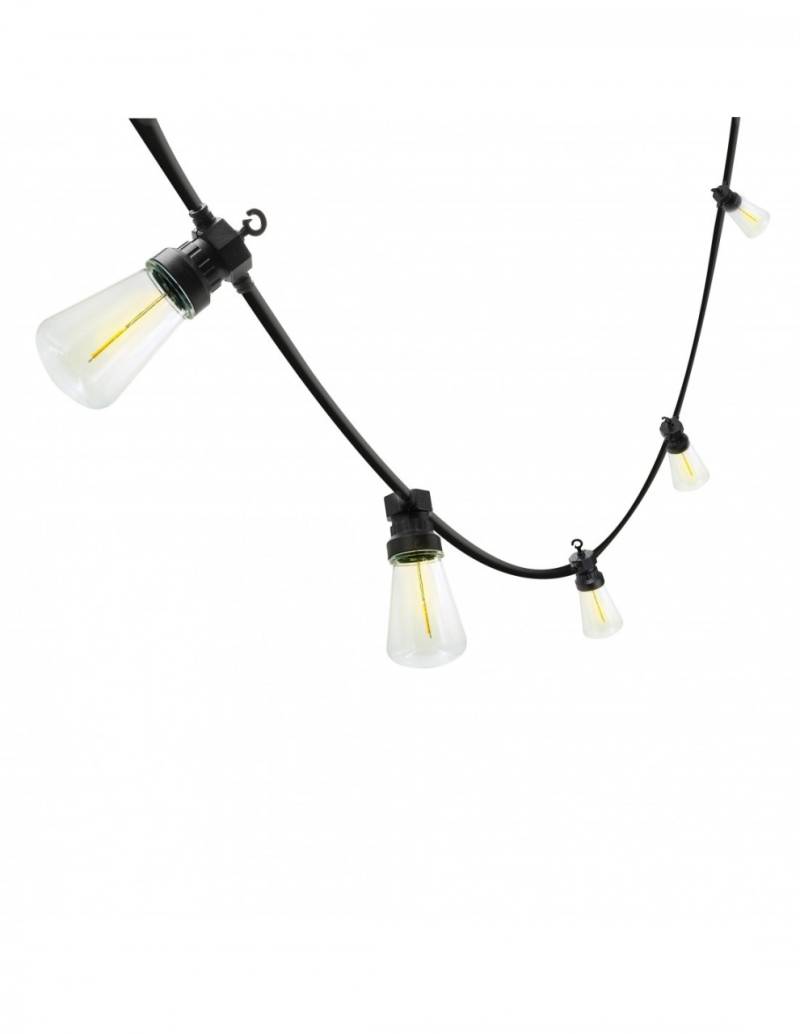 Velamp RETRO: Verlängerbare IP44-Girlande, 15 m, 20 Glühlampen, schwarzes Kabel von Velamp