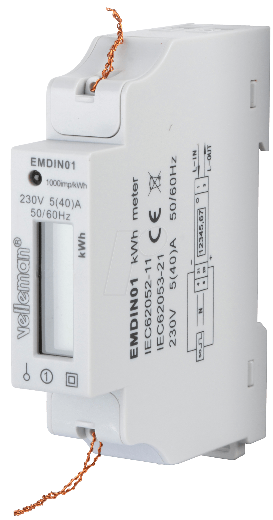 VE EMDIN01 - Energiezähler 1 Phase, LCD Display von Velleman