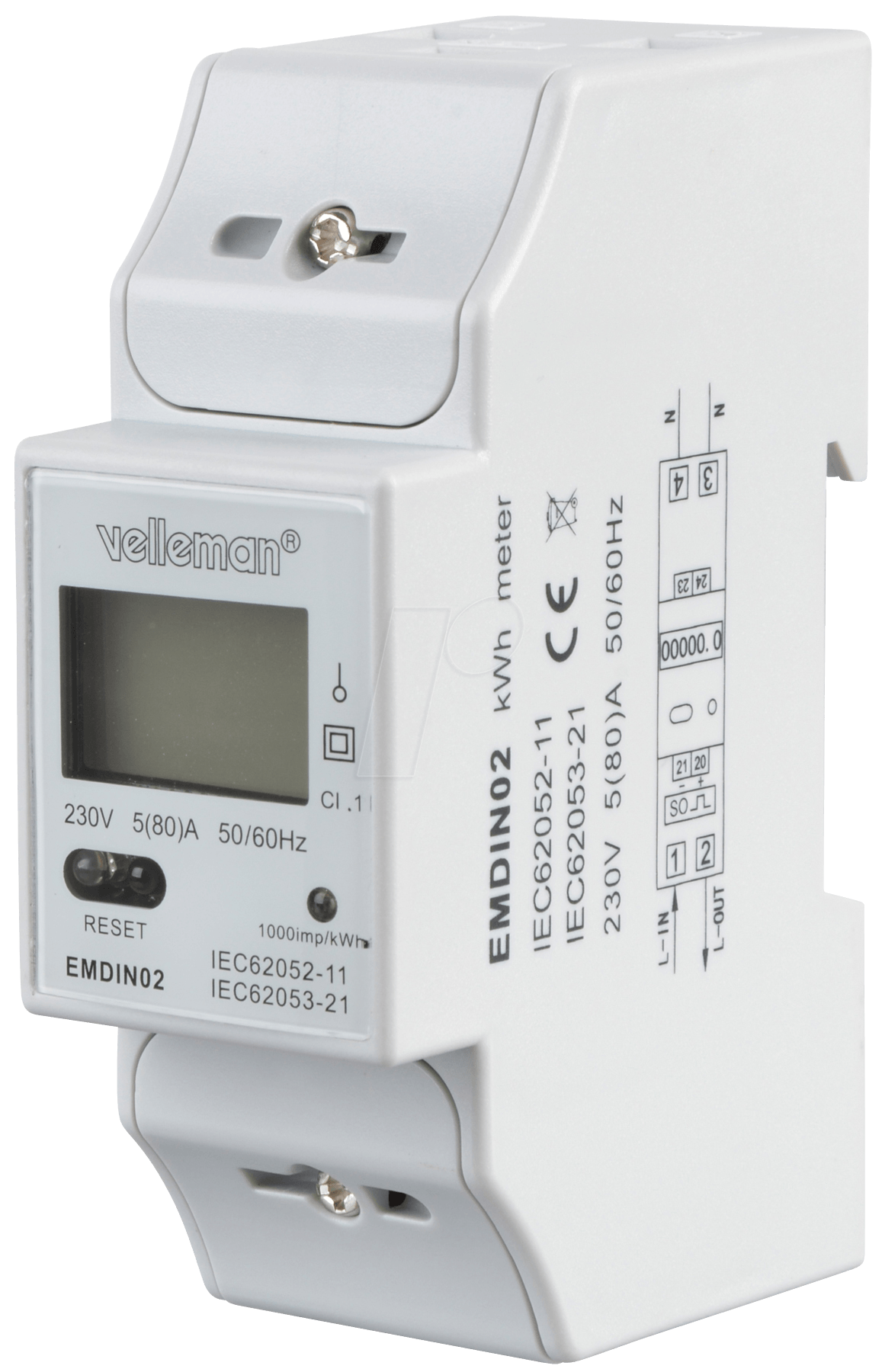 VE EMDIN02 - Energiezähler, 1-phasig, LCD Display von Velleman