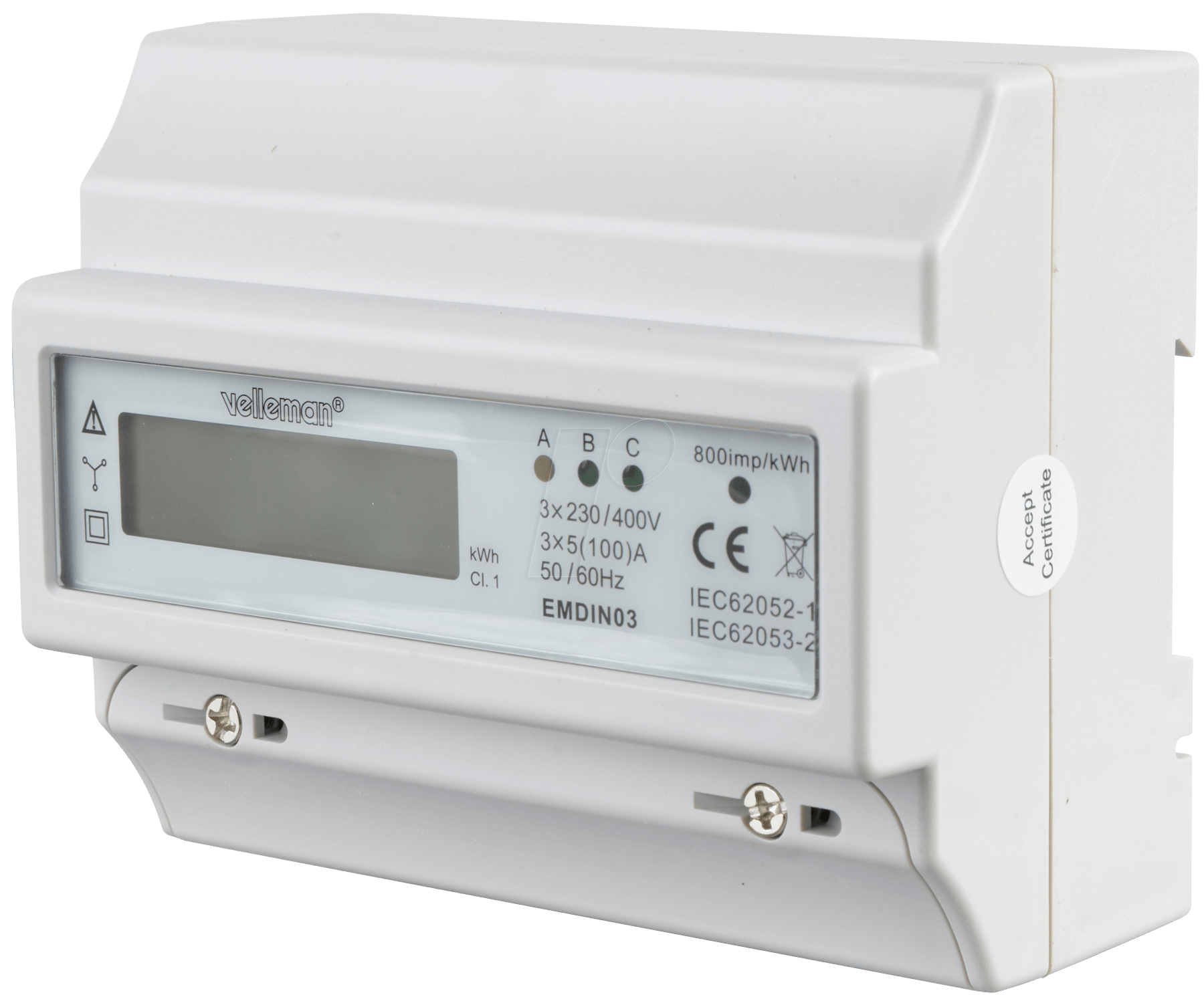 VE EMDIN03 - Energiezähler 3 Phasen, LCD Display von Velleman