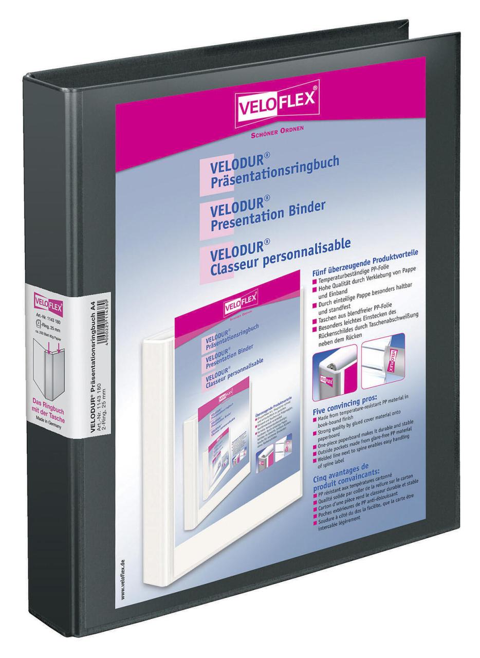 VELOFLEX Präsentationsringbücher 2-Ringe DIN A4 4 cm schwarz von Veloflex