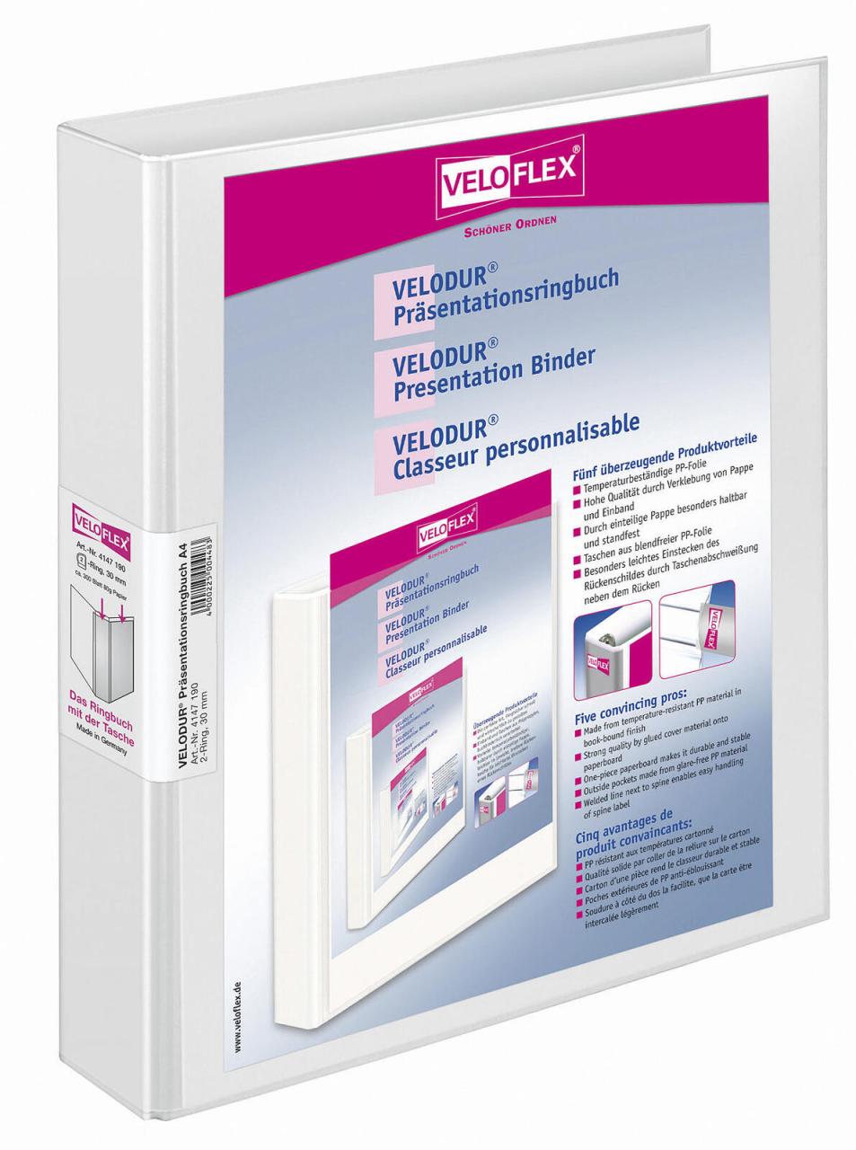 VELOFLEX Präsentationsringbücher 2-Ringe DIN A4 4.6 cm weiß von Veloflex