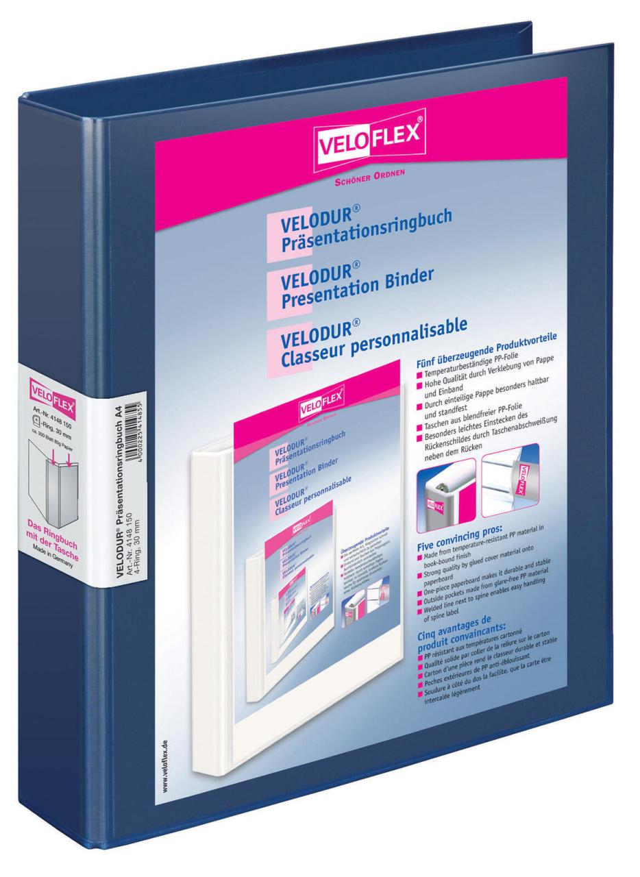 VELOFLEX Präsentationsringbücher 4-Ringe DIN A4 4.6 cm blau von Veloflex