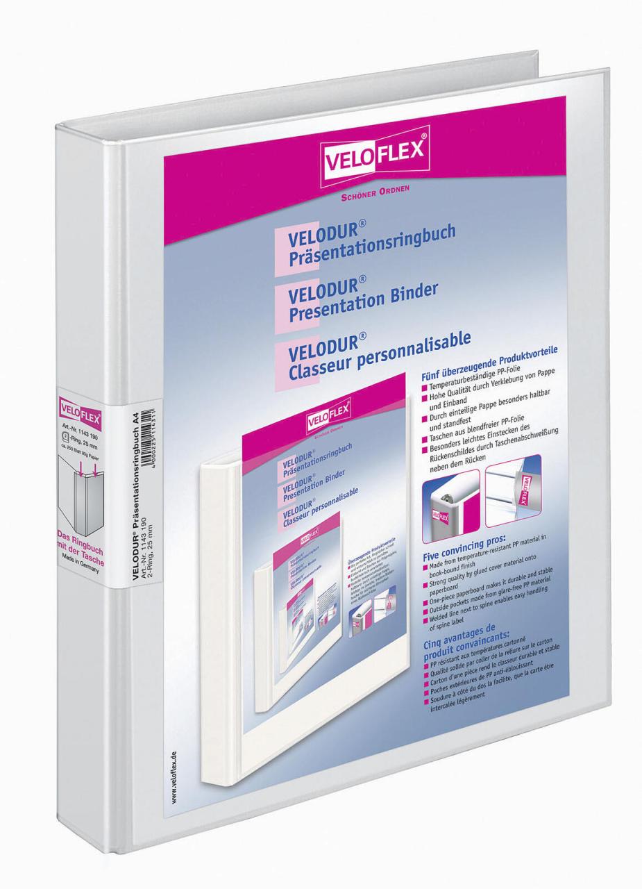 VELOFLEX Präsentationsringbücher 4-Ringe DIN A4 2 cm weiß von Veloflex