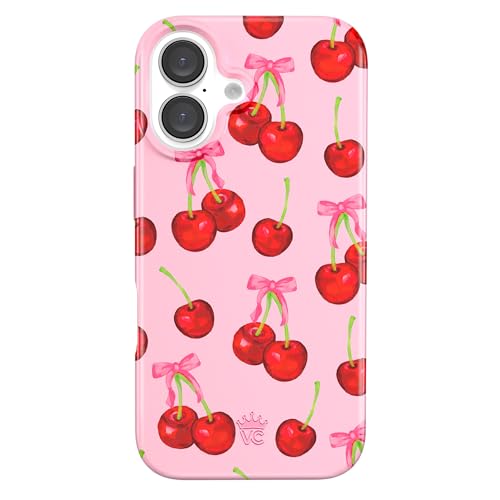 VELVET CAVIAR Schutzhülle für iPhone 16 Cherry – kompatibel mit MagSafe [3 m Falltest] – rosa Schleifen, rote Kirschen von Velvet Caviar
