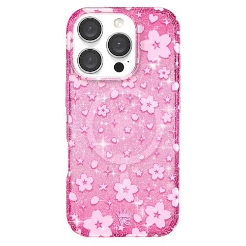 VELVET CAVIAR Schutzhülle für iPhone 16 Pro, rosa Glitzer, kompatibel mit MagSafe [3 m Falltest] – Kirschblüten-Blumen-Sommer-Vibes von Velvet Caviar