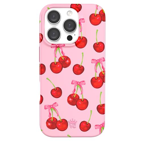VELVET CAVIAR Schutzhülle für iPhone 16 Pro Cherry – kompatibel mit MagSafe [3 m Falltest] – rosa Schleifen, rote Kirschen von Velvet Caviar