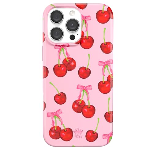VELVET CAVIAR Schutzhülle für iPhone 16 Pro Max Cherry – kompatibel mit MagSafe [3 m Falltest] – rosa Schleifen, rote Kirschen von Velvet Caviar