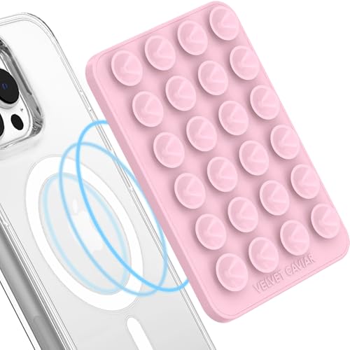 Velvet Caviar Saugnapf-Handyhülle, nur kompatibel mit MagSafe-Geräten, magnetisch, Silikon, klebrige Handy-Halterung für iPhone, Spiegelgreifer (Erdbeer-Milchrosa) von Velvet Caviar