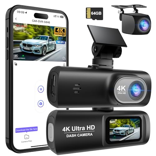 Dashcam Auto Vorne Hinten 4K + 1080P, WiFi Dash Cam Kamera, Kostenlose 64-GB-Karte, Dasch-cam mit Nachtsicht, Dash Camera mit 24H parküberwachung, G-Sensor, Loop-Aufnahme, APP Steuerung Dashcam Auto Vorne Hinten 4K + 1080P, WiFi Dash Cam Kamera, Kostenlose 64-GB-Karte, Dasch-cam mit Nachtsicht, Dash Camera mit 24H parküberwachung, G-Sensor, Loop-Aufnahme, APP Steuerung von Vemfay