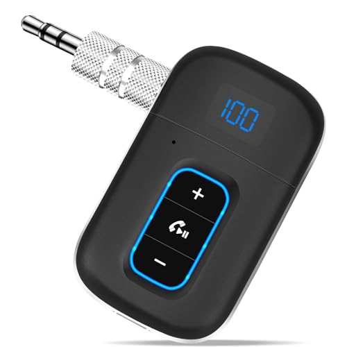Vemfay Aux Bluetooth Adapter Auto,Bluetooth 5.3 Jack Adapter Freisprechanruf, Dualer Kopplung, Audio-Empfänger für Auto/Heim-Stereo/Kabelkopfhörer/Lautsprecher, 16 Stunden Akkulaufzeit (Schwarz) von Vemfay