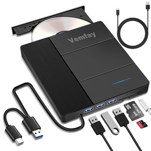 Vemfay Externes DVD Laufwerk, CD DVD Brenner Extern USB 3.0 Typ-C CD DVD +/-RW Optisches Laufwerk mit SD/TF-Kartenleser Portable RW Brenner, Laufwerk Player für Win11/10/8/7/XP, Linux,Mac OS,Vista Vemfay Externes DVD Laufwerk, CD DVD Brenner Extern USB 3.0 Typ-C CD DVD +/-RW Optisches Laufwerk mit SD/TF-Kartenleser Portable RW Brenner, Laufwerk Player für Win11/10/8/7/XP, Linux,Mac OS,Vista von Vemfay