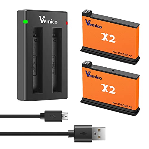 Vemico Insta360 ONE X2 Akku Ladegerät Kit 2 Pack 1900mAh Ersatzakkus LED 2-Kanal Ladegerät für Insta 360 ONE X2 Action Kamera (Achtung: Nicht wasserdicht) von Vemico