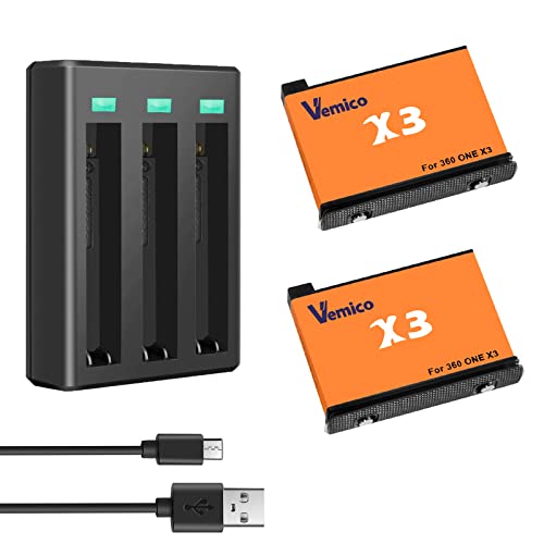 Vemico 360 X3 Akku Ladegerät Set 2 X 1800mAh Akkus 3 Kanal LED X3 Ladegerät Typ-C mit und Micro-USB Ladeschnittstelle für 360 One X3 Kamera (Achtung: Nicht wasserdicht Vemico 360 X3 Akku Ladegerät Set 2 X 1800mAh Akkus 3 Kanal LED X3 Ladegerät Typ-C mit und Micro-USB Ladeschnittstelle für 360 One X3 Kamera (Achtung: Nicht wasserdicht von Vemico