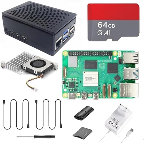 Vemico Raspberry Pi 5 8GB Starter Kit Pi 5 8GB mit 64GB SD-Karte Raspberry Pi 5 Gehäuse mit Lüfter Typ-C 5.1V 5A Netzkabel 2 Micro HDMI-Kabel SD Kartenleser SD-Kartenadapter Screwdriver von Vemico