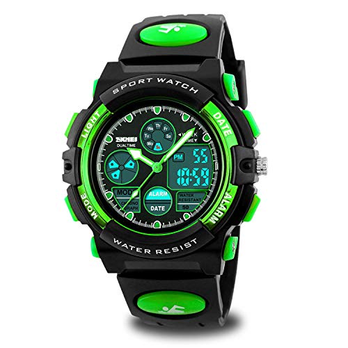 Kinder-Digitaluhr für Jungen – Mädchen, Kinder, Sport, elektronisch, wasserdicht, Outdoor-Uhren mit Stoppuhr, Wecker, Timer, LED-Licht, Dual-Zeitzone, grün, Armband Kinder-Digitaluhr für Jungen – Mädchen, Kinder, Sport, elektronisch, wasserdicht, Outdoor-Uhren mit Stoppuhr, Wecker, Timer, LED-Licht, Dual-Zeitzone, grün, Armband von VenSten