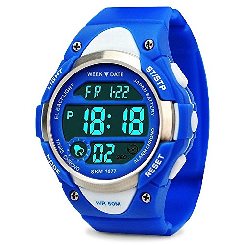 VenSten Kinder Armbanduhr Jungen Mädchen,Digital Lernuhr Armbanduhr Kinder,Kinder Sport Armbanduhr mit Alarm,Wasserdicht,LED-Licht, Stoppuhr, Geschenke für Kinder- Blau von VenSten