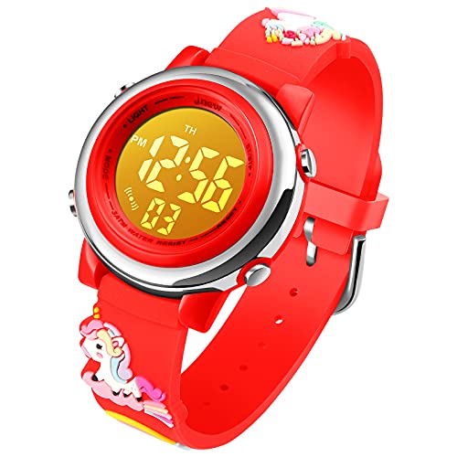 VenSten Kinder-Armbanduhr mit Einhorn-Motiv, wasserdicht, digitales Upgrade, 3D, niedliches Cartoon-Outdoor-Sport, 7 Farben, LED, leuchtend, Stoppuhr, Alarm, Rot VenSten Kinder-Armbanduhr mit Einhorn-Motiv, wasserdicht, digitales Upgrade, 3D, niedliches Cartoon-Outdoor-Sport, 7 Farben, LED, leuchtend, Stoppuhr, Alarm, Rot von VenSten