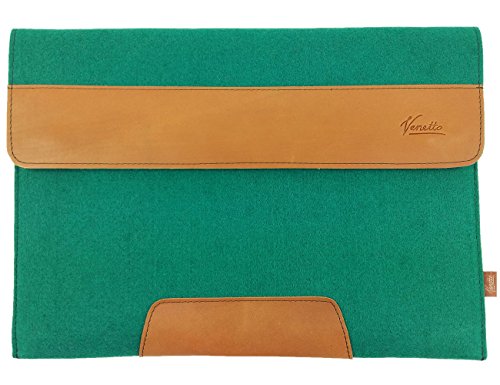 13,3 Zoll MacBook Air/Pro Retina /12,9 Zoll iPad Pro, Microsoft Surface Laptop Tasche Sleeve Hülle Ultrabook Schutzhülle für 13" Notebook mit Leder-Applikationen, Filztasche grün dunkel von Venetto