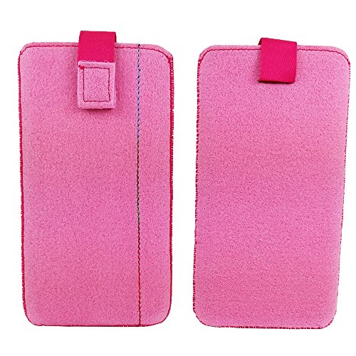 Universell bis max. 6,4 Zoll Filztasche Handytasche Handyhülle Tasche Hülle Schutzhülle aus Filz für Smartphone wie Sony, LG, Samsung, HTC, Huawei,Geräte mit max. 17,9x9,2x1cm (Pink) von Venetto