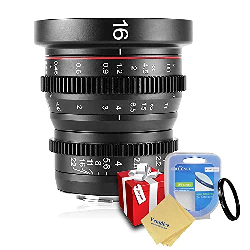 Venidice 16 mm T2.2 Manueller Fokus Asphärische Portraitkine Objektiv für Micro Four Thirds (MFT, M4/3) Olympus M4/3 Lumix + Venidice Colth von Venidice