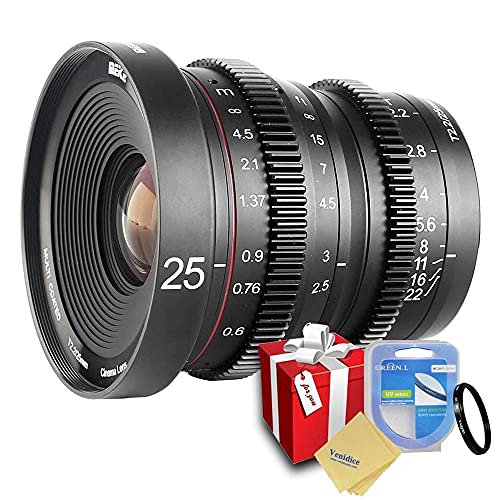 Venidice 25 mm T2.2 Manueller Fokus Asphärische Portraitkine Objektiv für Micro Four Thirds (MFT, M4/3) Olympus M4/3 Lumix + Venidice Colth von Venidice