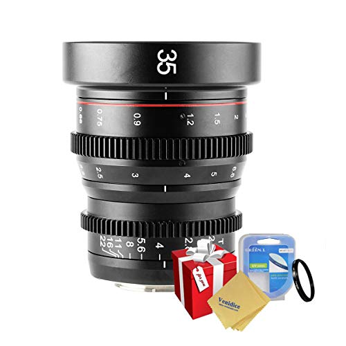 Venidice 35 mm T2.2 Weitwinkel-Cine Objektiv, manueller Fokus, fixiertes Prime Cinema Objektiv mit großer Blende für Olympus/Panasonic M4/3 M43 BMPCC 4K Z CAM E1 E2 E2C von Venidice
