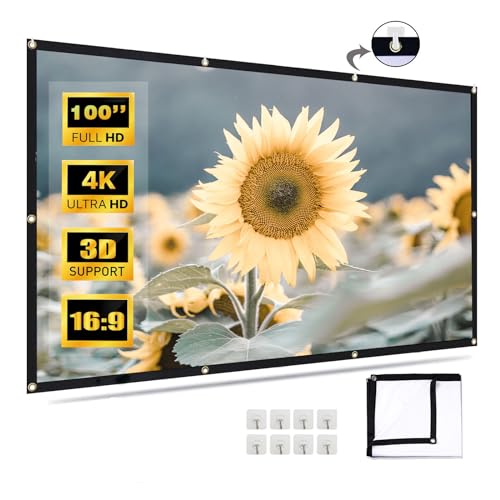 100 Zoll Projektor-Leinwand, VenirCool Tragbare Outdoor-Filmleinwand, Anti-Falten Faltbare Doppelseitige Projektionsleinwand für Zuhause, Büro, Klassenzimmer - 84-120 Zoll kompatibel, Pantalla para von VenirCool