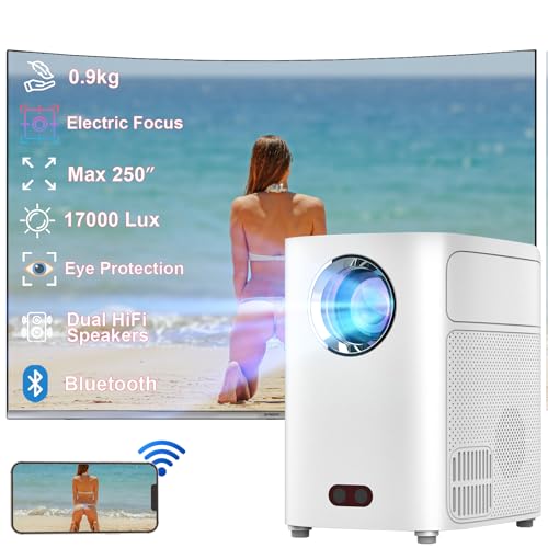 Autofokus Beamer, 17000Lux Android 11 Intelligenter Augenschutz Tragbarer Beamer 4k Heimkino, Max 250" Dual Hi-Fi Smart Projector Lautsprecher 0.9kg Bluetooth Beamer Heimkino Handy (Q1) von VenirCool